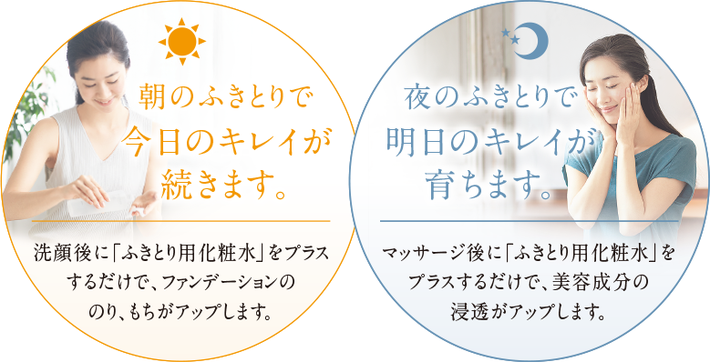 朝のふきとりで今日のキレイが続きます。 夜のふきとりで明日のキレイが育ちます。