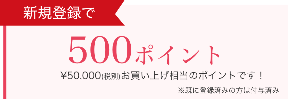 新規登録で500ポイント ※既に登録済みの方は付与済み